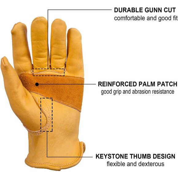 Women Yellow Cowhide Garden Leather Gloves for Construction Utility Chainsaw - Picture 3 of 7
